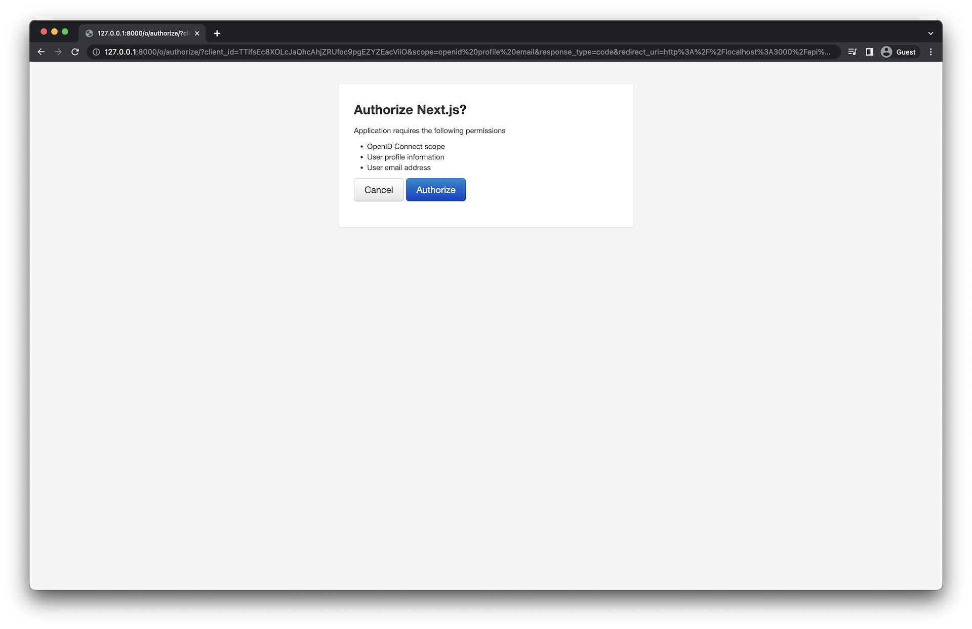 OAuth application authorization screen